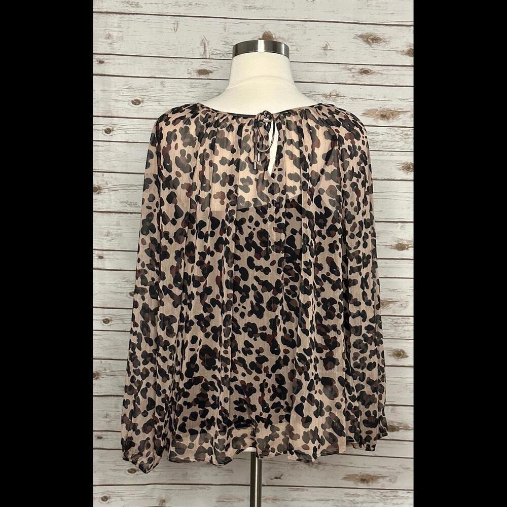 NYDJ sheer leopard -print split neck peasant blouse Size 2X - Picture 5 of 9
